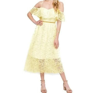 ASTR the Label Yellow Floral Lace Off the Shoulder Midi Cocktail Dress Sz M
